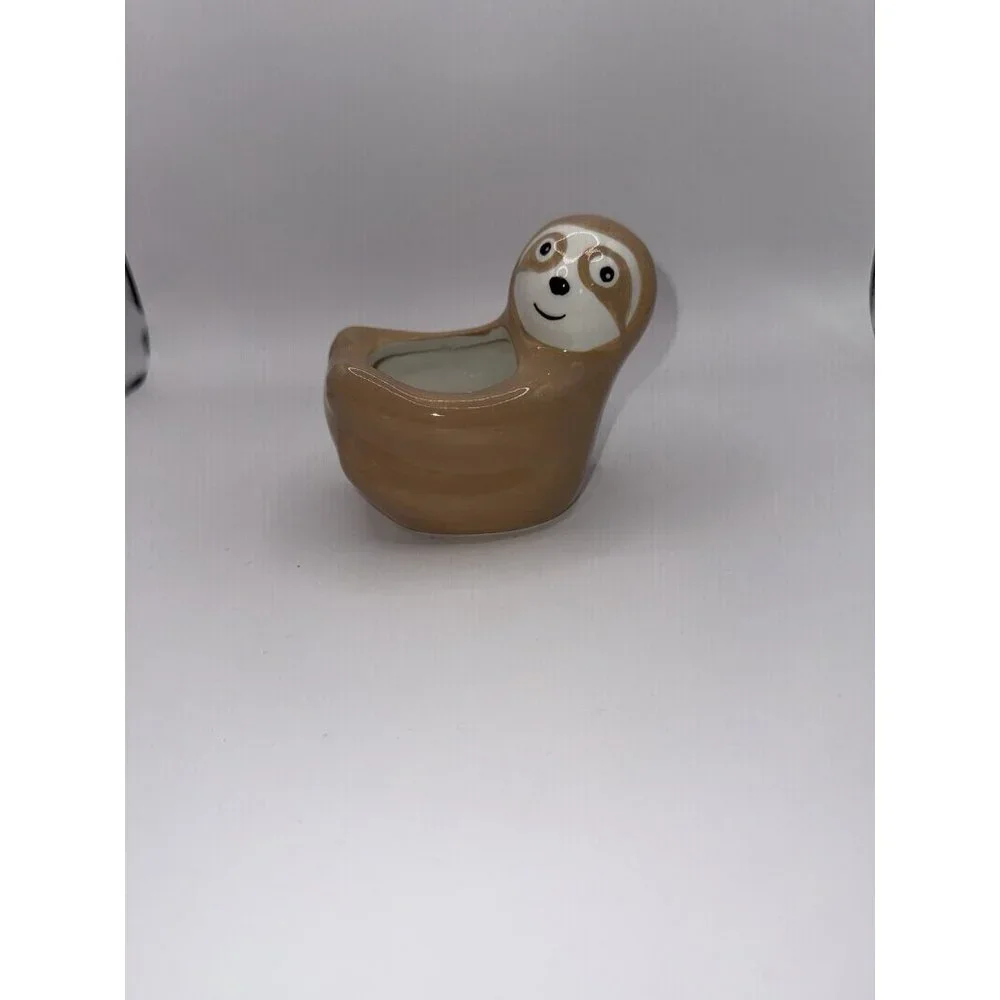 Friendly Brown Sloth Planter for Succulents or Air Fern Adorable Cute Ceramic